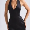 Rochie mini tulipă structurată cu gât halter Harmonia, în negru Rochie mini tulipă structurată cu gât halter Harmonia, în negru