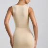Rochie mini Zivanka din jersey elastic, cu decupaje și volane, în culoarea Buttercream