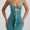 Rochie mini Zivanka din jersey elastic, cu decupaje și volane, în culoarea verde mare Rochie mini Zivanka din jersey elastic, cu decupaje și volane, în culoarea verde mare