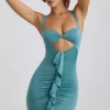 Rochie mini Zivanka din jersey elastic, cu decupaje și volane, în culoarea verde mare Rochie mini Zivanka din jersey elastic, cu decupaje și volane, în culoarea verde mare