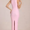 Rochie Nayeli Maxi cu guler pătrat și drapaj, în roz floare Rochie Nayeli Maxi cu guler pătrat și drapaj, în roz floare