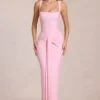 Rochie Nayeli Maxi cu guler pătrat și drapaj, în roz floare Rochie Nayeli Maxi cu guler pătrat și drapaj, în roz floare