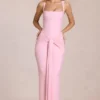 Rochie Nayeli Maxi cu guler pătrat și drapaj, în roz floare Rochie Nayeli Maxi cu guler pătrat și drapaj, în roz floare