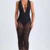 Rochie Safira Ruched Plunge Midaxi în negru Rochie Safira Ruched Plunge Midaxi în negru