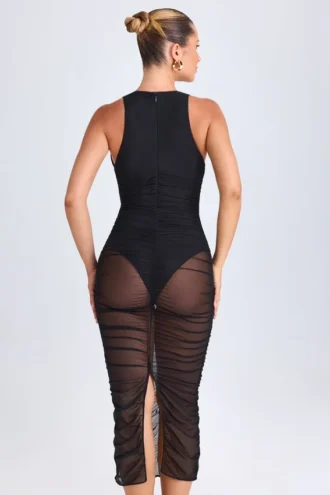 Rochie Safira Ruched Plunge Midaxi în negru Rochie Safira Ruched Plunge Midaxi în negru