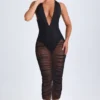 Rochie Safira Ruched Plunge Midaxi în negru Rochie Safira Ruched Plunge Midaxi în negru