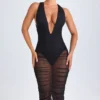 Rochie Safira Ruched Plunge Midaxi în negru Rochie Safira Ruched Plunge Midaxi în negru