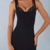 Rochie Sorelle din modal cu bordură din dantelă, lungime midi, negru