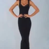 Rochie Sorelle din modal cu bordură din dantelă, lungime midi, negru