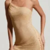 Rochie ultra mini asimetrică cu ornamente Kylie, în culoarea auriu Rochie ultra mini asimetrică cu ornamente Kylie, în culoarea auriu