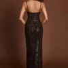 Rochie Velia cu guler tip cowl și decupaje, decorată cu paiete, în model maro șarpe Rochie Velia cu guler tip cowl și decupaje, decorată cu paiete, în model maro șarpe