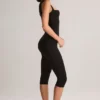 Salopetă capri mulată cu guler pătrat din modal Luma, negru Salopetă capri mulată cu guler pătrat din modal Luma, negru