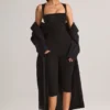Salopetă capri mulată cu guler pătrat din modal Luma, negru Salopetă capri mulată cu guler pătrat din modal Luma, negru