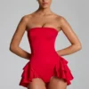 Salopetă corset cu volane și șireturi Priaska în roșu aprins Salopetă corset cu volane și șireturi Priaska în roșu aprins