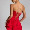 Salopetă corset cu volane și șireturi Priaska în roșu aprins Salopetă corset cu volane și șireturi Priaska în roșu aprins