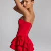 Salopetă corset cu volane și șireturi Priaska în roșu aprins Salopetă corset cu volane și șireturi Priaska în roșu aprins