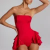 Salopetă corset cu volane și șireturi Priaska în roșu aprins Salopetă corset cu volane și șireturi Priaska în roșu aprins