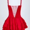 Salopetă corset cu volane și șireturi Priaska în roșu aprins Salopetă corset cu volane și șireturi Priaska în roșu aprins