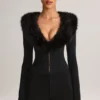 Salopetă corset Nesta cu bordură din blană artificială, negru Salopetă corset Nesta cu bordură din blană artificială, negru