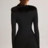 Salopetă corset Nesta cu bordură din blană artificială, negru Salopetă corset Nesta cu bordură din blană artificială, negru
