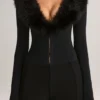 Salopetă corset Nesta cu bordură din blană artificială, negru Salopetă corset Nesta cu bordură din blană artificială, negru