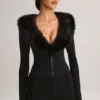 Salopetă corset Nesta cu bordură din blană artificială, negru Salopetă corset Nesta cu bordură din blană artificială, negru