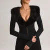 Salopetă corset Nesta cu bordură din blană artificială, negru Salopetă corset Nesta cu bordură din blană artificială, negru