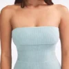 Salopetă cu bretele subțiri și croi evazat din tricot gros, culoare verde-albăstrui prăfuit Salopetă cu bretele subțiri și croi evazat din tricot gros, culoare verde-albăstrui prăfuit