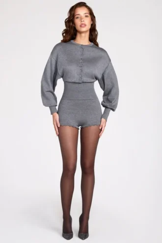 Salopetă cu mâneci lungi din tricot fin Moya, în culoarea gri