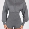 Salopetă cu mâneci lungi din tricot fin Moya, în culoarea gri Salopetă cu mâneci lungi din tricot fin Moya, în culoarea gri