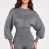 Salopetă cu mâneci lungi din tricot fin Moya, în culoarea gri Salopetă cu mâneci lungi din tricot fin Moya, în culoarea gri