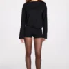 Salopetă Dara cu mâneci lungi și spate decupat, din modal, în culoarea negru Salopetă Dara cu mâneci lungi și spate decupat, din modal, în culoarea negru