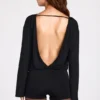 Salopetă Dara cu mâneci lungi și spate decupat, din modal, în culoarea negru Salopetă Dara cu mâneci lungi și spate decupat, din modal, în culoarea negru