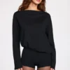 Salopetă Dara cu mâneci lungi și spate decupat, din modal, în culoarea negru Salopetă Dara cu mâneci lungi și spate decupat, din modal, în culoarea negru