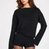 Salopetă Dara cu mâneci lungi și spate decupat, din modal, în culoarea negru Salopetă Dara cu mâneci lungi și spate decupat, din modal, în culoarea negru