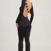 Salopetă Eulalie din jersey elastic cu detaliu fundă, în culoarea neagră Salopetă Eulalie din jersey elastic cu detaliu fundă, în culoarea neagră