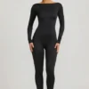 Salopetă Eulalie din jersey elastic cu detaliu fundă, în culoarea neagră Salopetă Eulalie din jersey elastic cu detaliu fundă, în culoarea neagră
