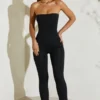 Salopetă fără bretele cu tiv evazat Jamila, negru Salopetă fără bretele cu tiv evazat Jamila, negru