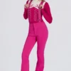Salopetă impermeabilă cu talie înaltă și bretele, în roz magenta Salopetă impermeabilă cu talie înaltă și bretele, în roz magenta