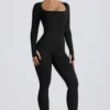Salopetă lungă fără cusături Super Sculpt, negru