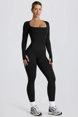 Salopetă lungă fără cusături Super Sculpt, negru