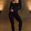 Salopetă lungă fără cusături Super Sculpt, negru