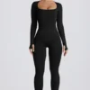 Salopetă lungă fără cusături Super Sculpt, negru
