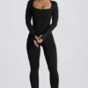Salopetă lungă fără cusături Super Sculpt, negru