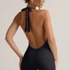 Salopetă scurtă fără spate cu nervuri din modal Shelly, negru Salopetă scurtă fără spate cu nervuri din modal Shelly, negru