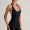 Salopetă scurtă fără spate cu nervuri din modal Shelly, negru Salopetă scurtă fără spate cu nervuri din modal Shelly, negru
