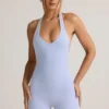 Salopetă scurta fără spate cu nervuri din modal Shelly, albastru deschis Salopetă scurta fără spate cu nervuri din modal Shelly, albastru deschis