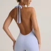 Salopetă scurta fără spate cu nervuri din modal Shelly, albastru deschis Salopetă scurta fără spate cu nervuri din modal Shelly, albastru deschis