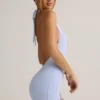 Salopetă scurta fără spate cu nervuri din modal Shelly, albastru deschis Salopetă scurta fără spate cu nervuri din modal Shelly, albastru deschis