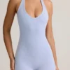 Salopetă scurta fără spate cu nervuri din modal Shelly, albastru deschis Salopetă scurta fără spate cu nervuri din modal Shelly, albastru deschis